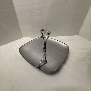 Vintage Chrome Serving Tray 50 60s Atomic Handle Square Appetizers Tidbits 10"